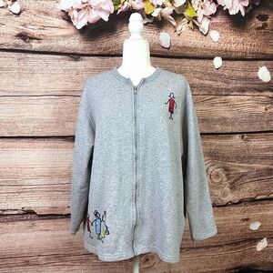 Fruit of the Loom Women’s Cotton Solid Gray Embroidered Zip Up Sweatshirt